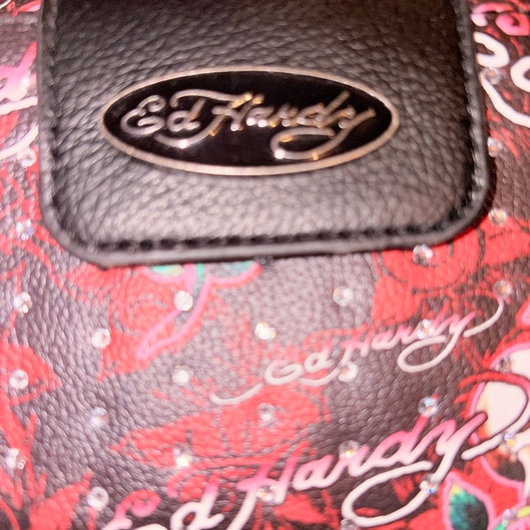 Ed Hardy Black Wristlet Wallet with Red Rose & Skull Print - Picture 9 of 9